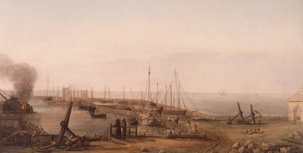 Dragør Havn 1830. Maleri af Maleri udført af Frederik Thedor Kloos.  