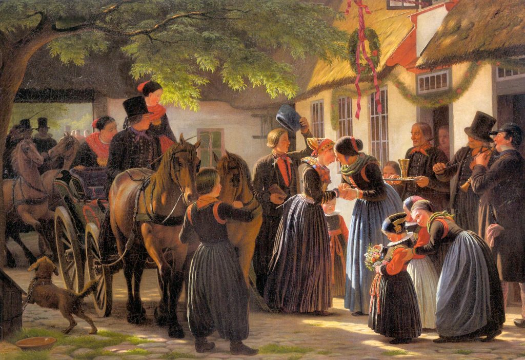 Julius Exner: Et brudepars hjemkomst fra kirken. 1863. Tilhører Museum Amager.