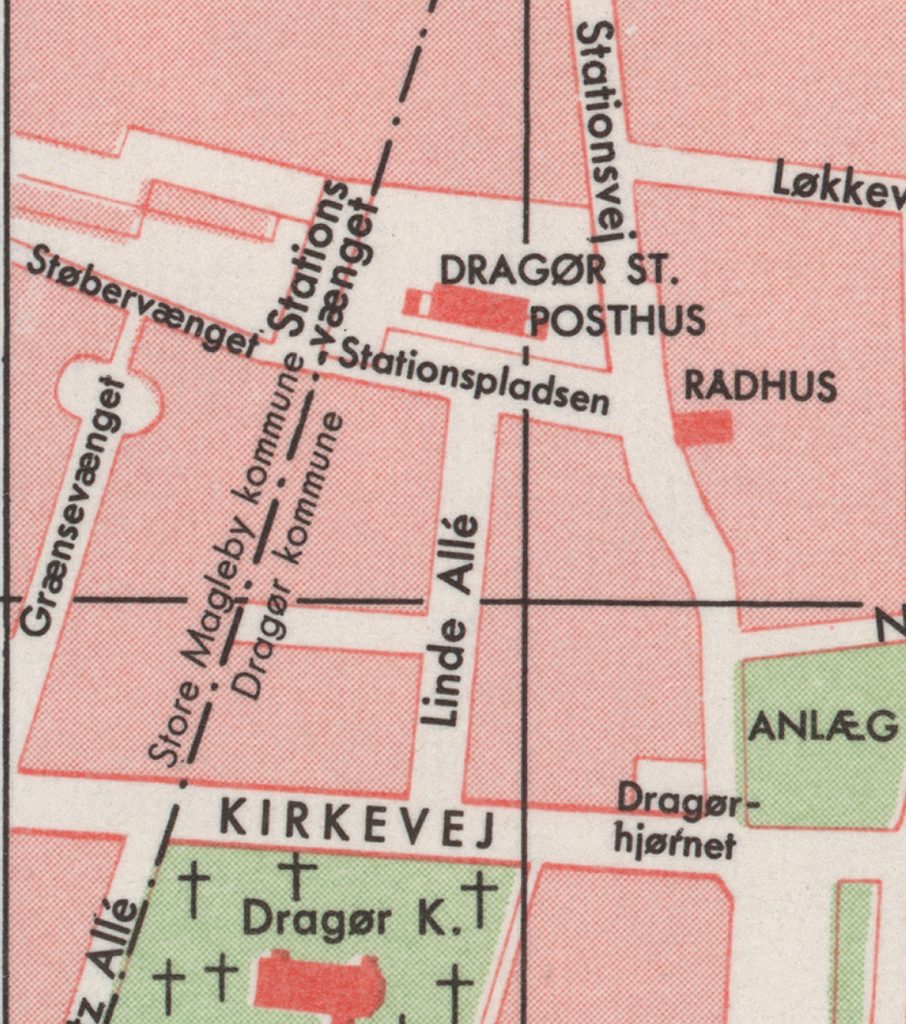 Grænsen mellem Dragør og Store Magleby Kommuner på Kraks kort fra 1966.