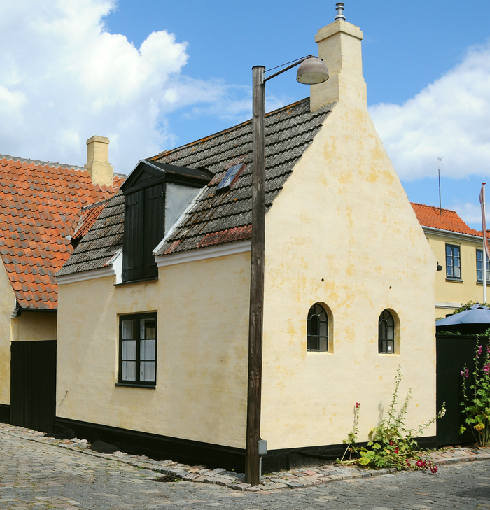 På hjørnet af Blegerstræde og Bymandsgade ligger et "bygehus", som blev brugt til blegeri. Foto af Jørgen D. Petersen, 2009.