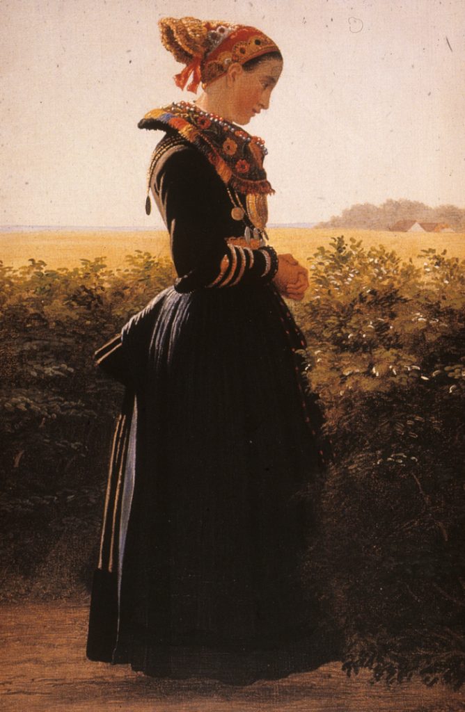Julius Exner: En brud fra Hollænderbyen. Ca. 1867. Tilhører Museum Amager.