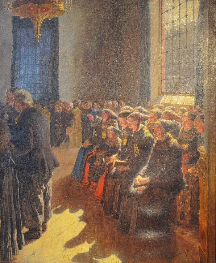 Carl Wentorf: Dragør Kirkes indvielse. 1912. Tilhører SMK, deponeret på Museum Amager.